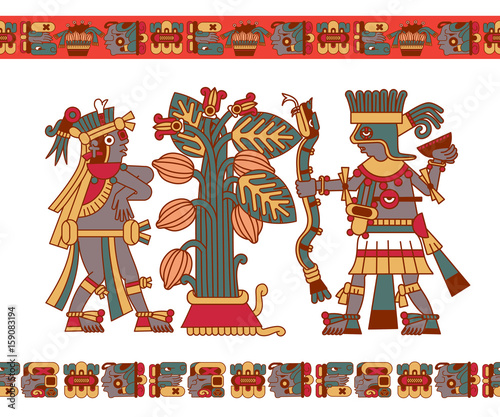 Vector illustration Aztec cacao pattern for chocolate package design.