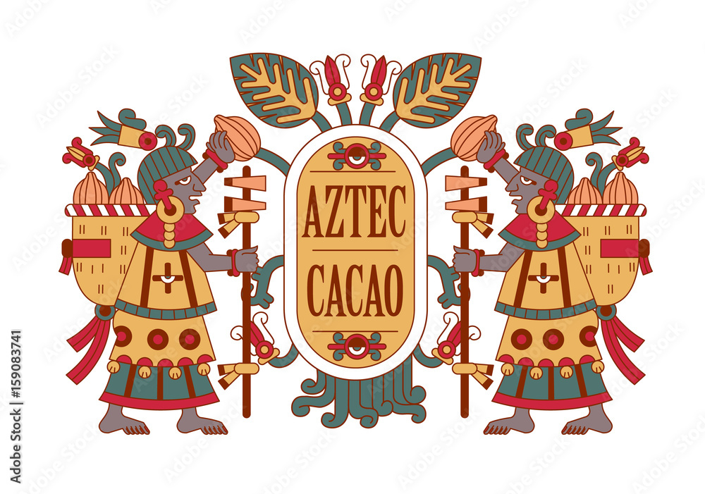 Fototapeta premium Vector illustration Aztec cacao pattern for chocolate package design.