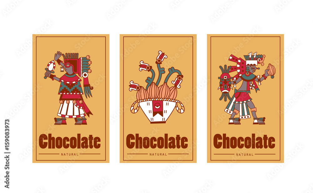 Vector illustration aztec cacao pattern for chocolate package design Vector illustration aztec cacao pattern for chocolate package design