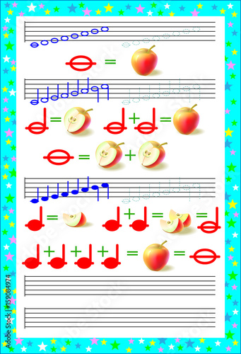 Educational page for children to study musical notes. Vector image.