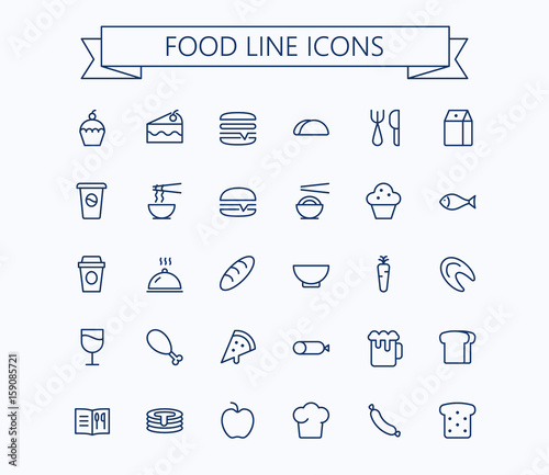 Food vector mini icons set. Thin line outline 24 x 24 Grid.Pixel Perfect