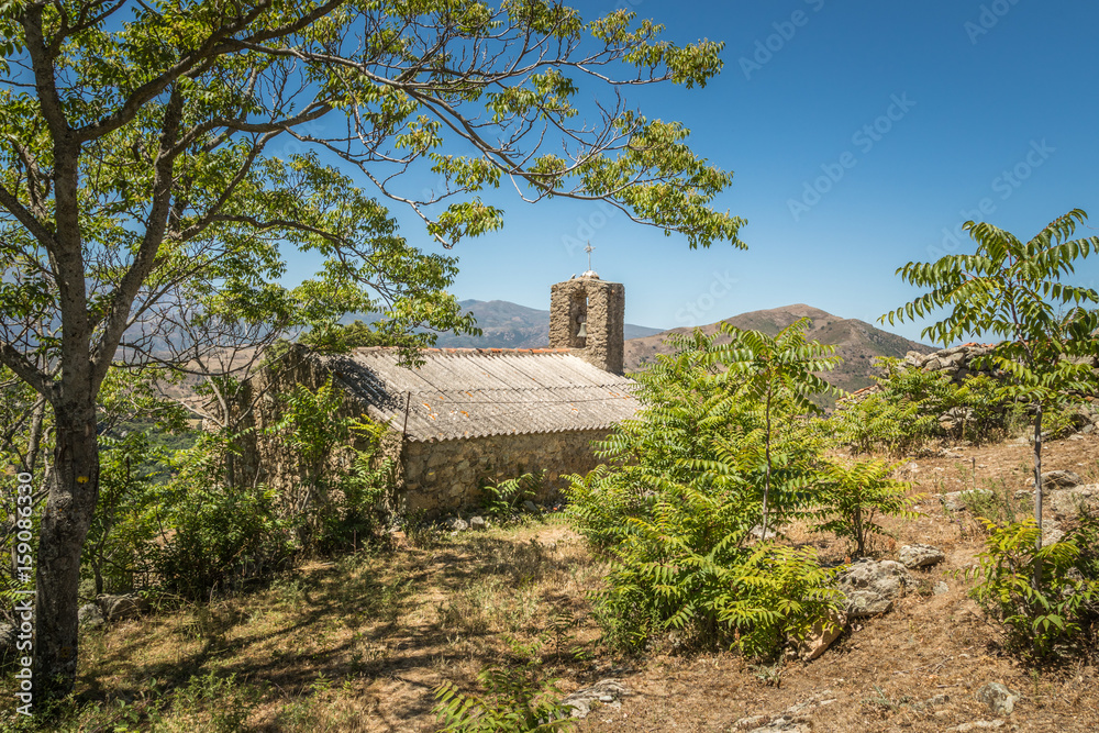 Old chapel in abandoned village of Casenove in Corsica