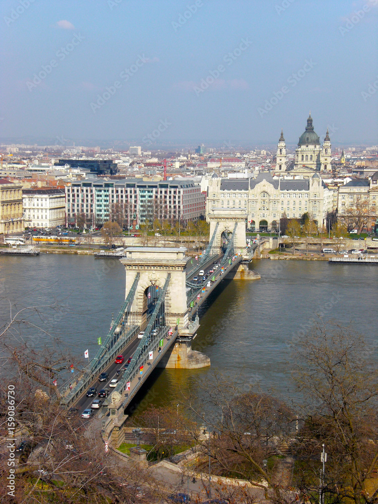Chain Bridge crossing Danube River, Budapest