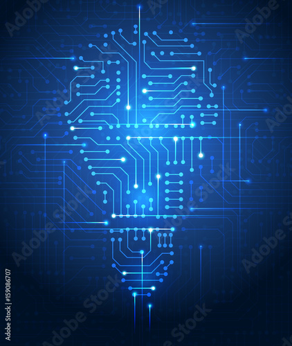 light bulb silhouette on circuit board background.