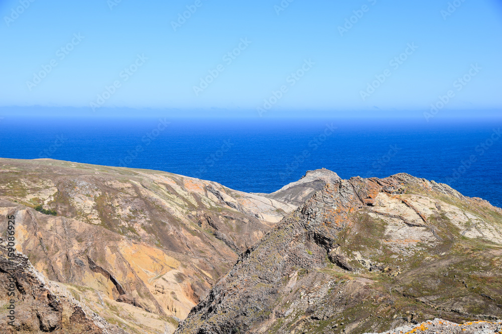 Geological landscape to the north east of the island near Pico Juliana, Porto Santo Island, Madeira