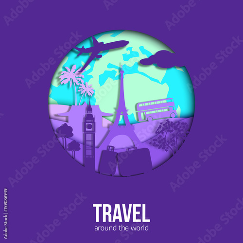Trendy world travel vector design for banner, poster. Vector illustration