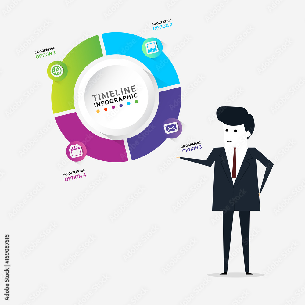 Businessman with points to chart concept Business concept,infographic, vector illustrator Businessman with points to chart concept Business concept,infographic, vector illustrator