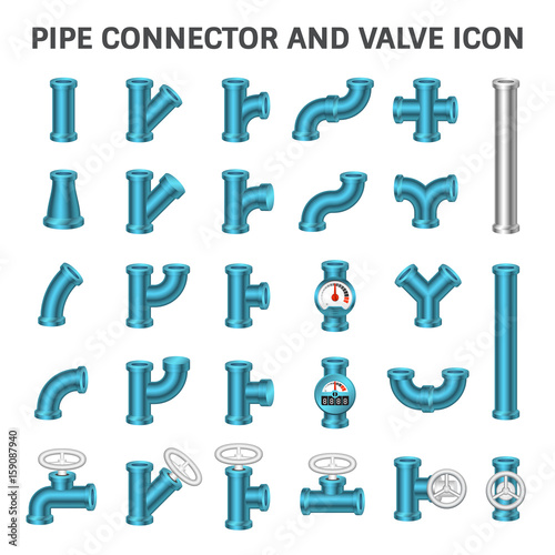 Pipe icon and flange fitting. Include control valve and pressure gauge. For pipeline construction and transportation liquid or gas i.e. oil, natural gas. Also for sewage, plumbing and irrigation.