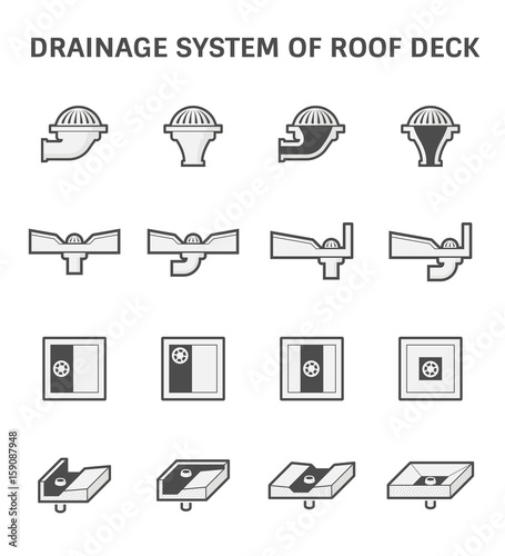 Vector icon design of roof deck drainage system.