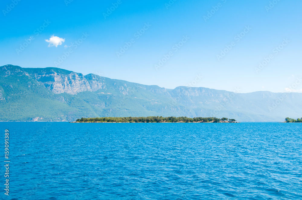 Landscape of the Mediterranean Sea. Mountains and the sea of Turkey.