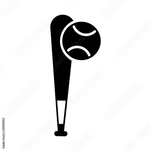 black icon baseball ball and bat vector grpahic design