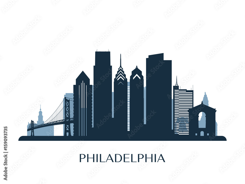 Philadelphia skyline, monochrome color. Vector illustration.