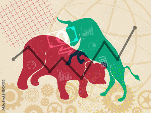 Financial and stock investment market concept. Fluctuation of value which price is rising up and falling down along the way.