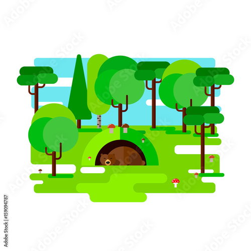The bear dozing in a den. Vector illustration.
