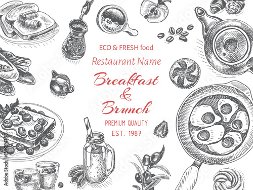 Vector illustration sketch - breakfast. Card Menu brunch. design template, banner.