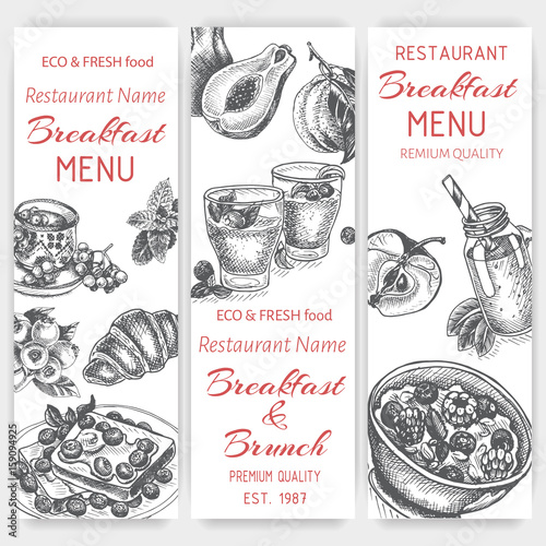 Vector illustration sketch - breakfast. Card Menu brunch. design template, banner.
