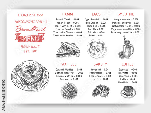 Vector illustration sketch - breakfast. Card Menu brunch. design template, banner.