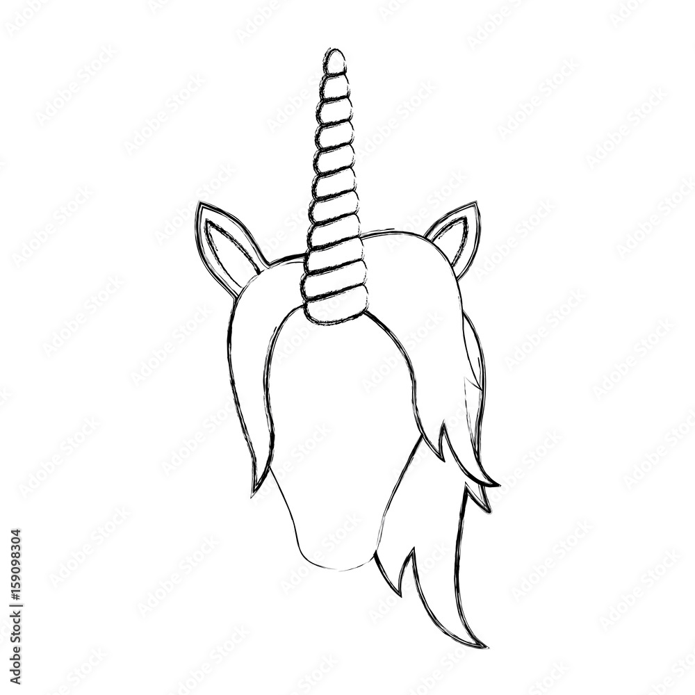 Fototapeta premium monochrome blurred silhouette of front face of faceless unicorn with mane vector illustration