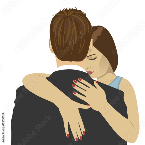 Young woman hugs the man with sad expression