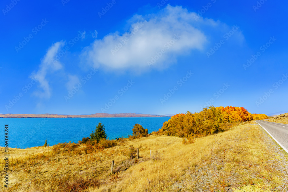 Beautiful scenery of Lake Pukaki , Mackenzie District, Canterbury region, South Island of New Zealand