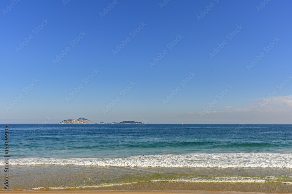 View of sea, horizon line and Cagarras islands in front off Ipanema beach in Rio de Janeiro View of sea, horizon line and Cagarras islands in front off Ipanema beach in Rio de Janeiro