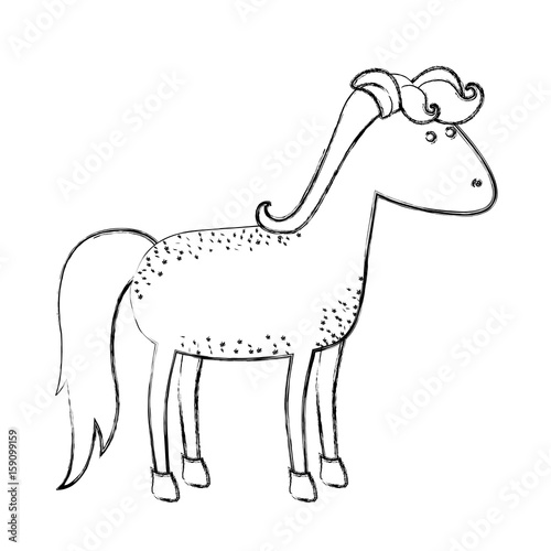 monochrome blurred silhouette of cartoon horse with freckles and standing vector illustration