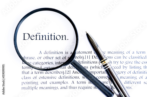 definition text focus word on white background photo