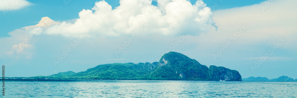 thailand landscape photo of island on trang province with blue sky and sea