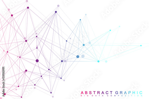 Geometric graphic background molecule and communication. Big data complex with compounds. Perspective backdrop. Minimal array. Digital data visualization. Scientific cybernetic vector illustration.