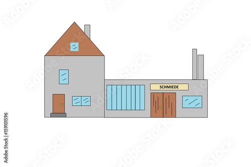 Grafik von Schmiede mit Haus