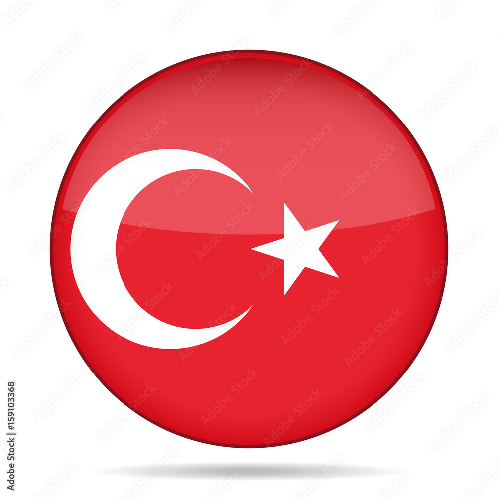 Flag of Turkey. Shiny round button.