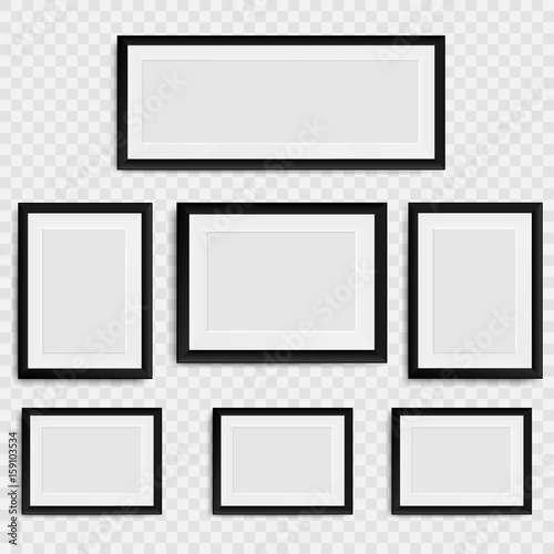 Set of blank photo frame on the wall. Collection realistic blank picture frame.