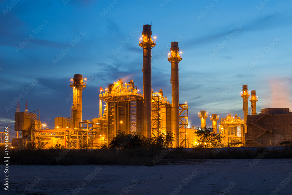 Industrial power plant at twilight.