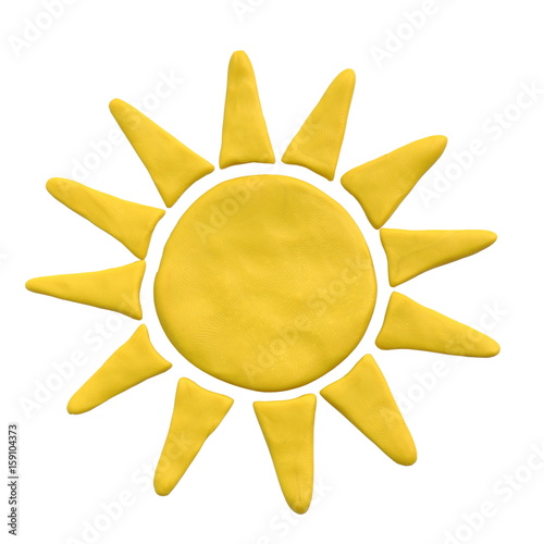 Yellow sun from plasticine on white background