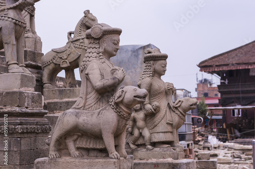 landscape of ruins at Bhaktapur Durbar square, statues