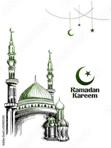 Ramadan Kareem Generous Ramadan greetings in Arabic freehand with mosque