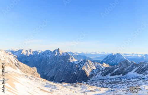 Zugspitze Glacier Ski Resort in Bavarian Alps  Germany. The Zugspitze  at 2 962 meters above sea level  is the highest mountain in Germany