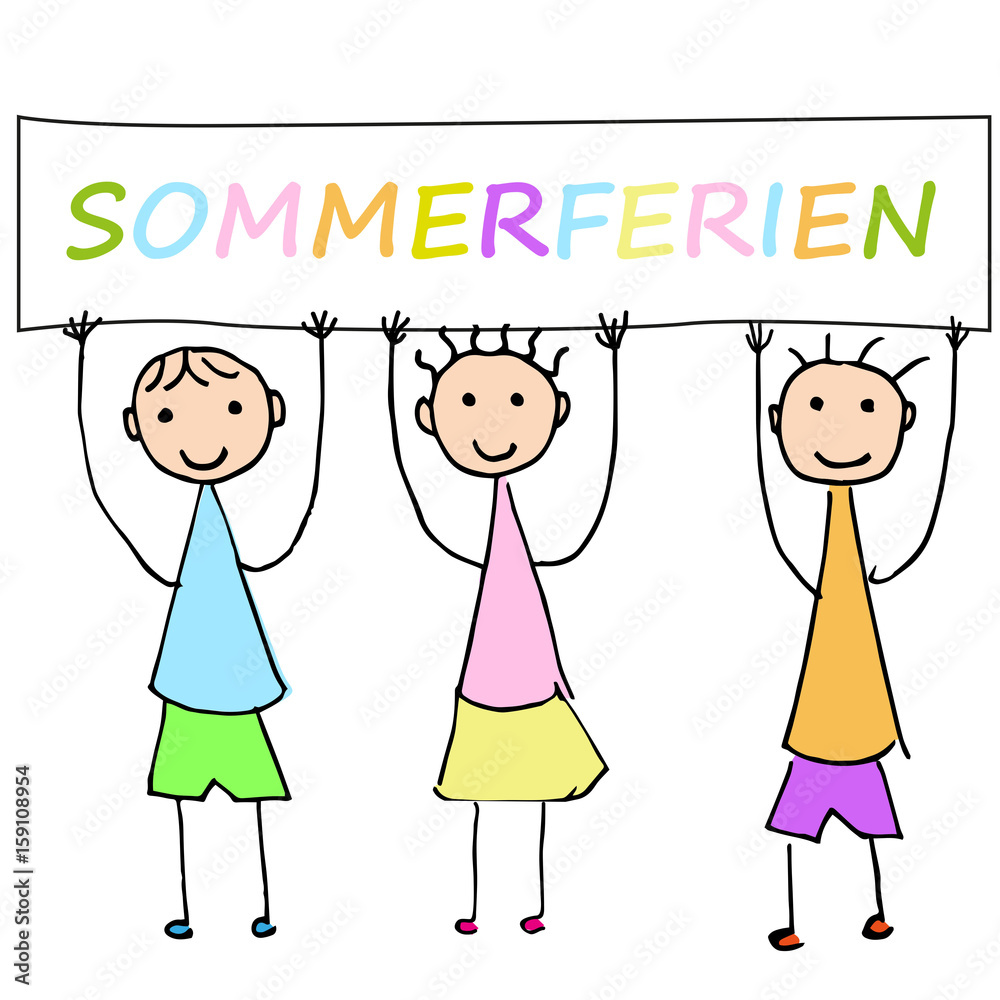 Kinder mit Schild "Sommerferien" Stock Vector | Adobe Stock