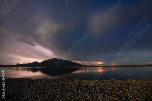 Chebachie lake. National park Burabay. Kazakhstan. Moon Rainbow photo