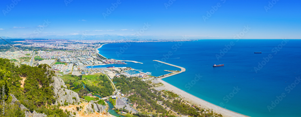 Panoramic view of popular seaside resort city Antalya, Turkey