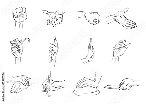 Hand collection - vector line illustration