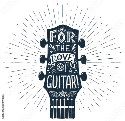Fotografia Vector hand drawn guitar fretboard silhouette with lettering inside