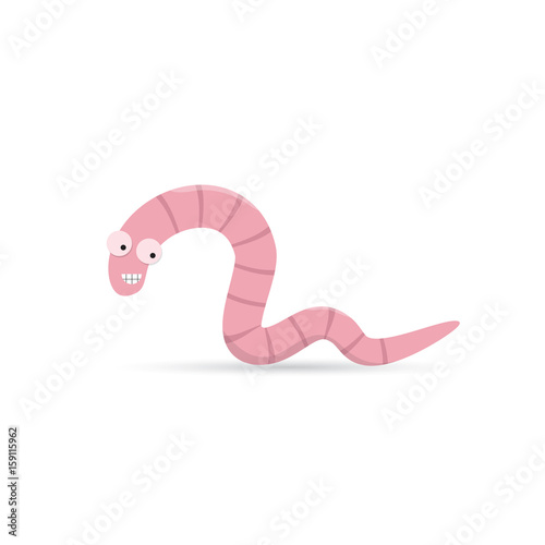 Cute funny smiling worm with teeth isolated on white background
