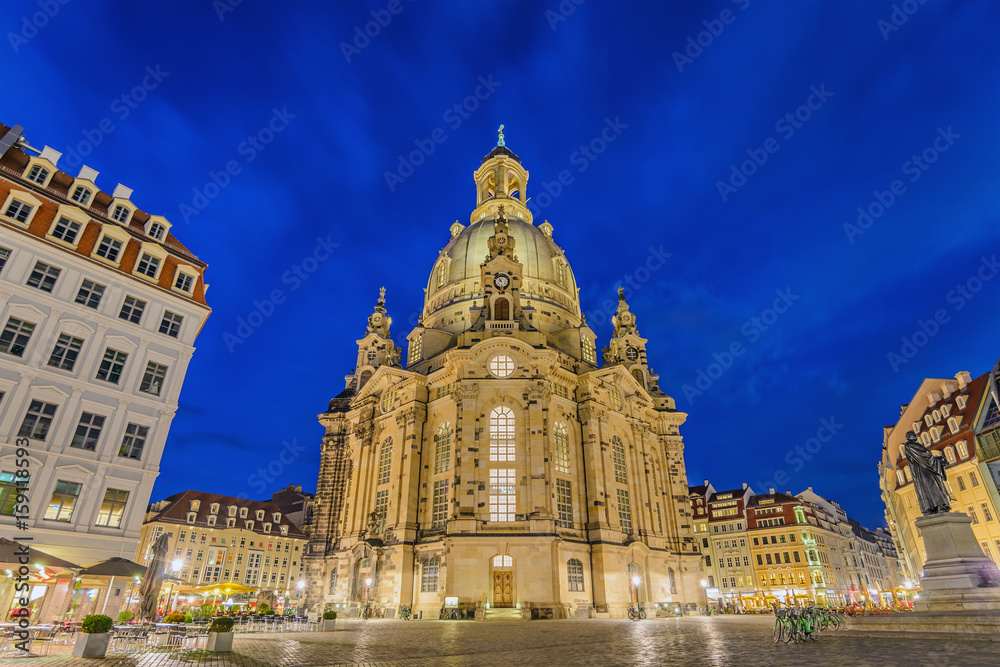 Dresden Frauenkirche (Church of our lady) at night, Dresden, Germany