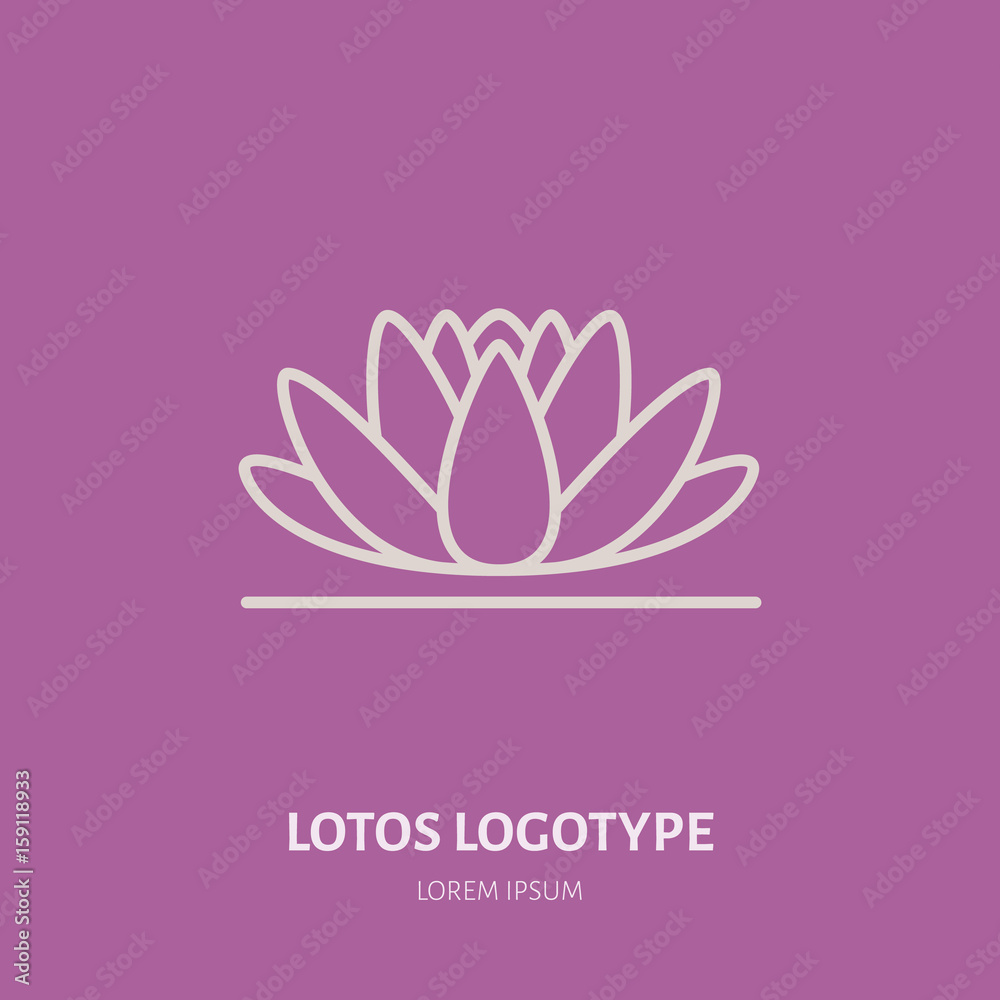Alternative medicine flat line icon, logo. Vector illustration of lotos flower for traditional treatment, ayurveda, massage or yoga center. Alternative medicine flat line icon, logo. Vector illustration of lotos flower for traditional treatment, ayurveda, massage or yoga center.