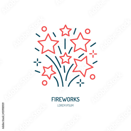 Fireworks line icon. Vector logo for event service. Linear illustration of firecrackers.