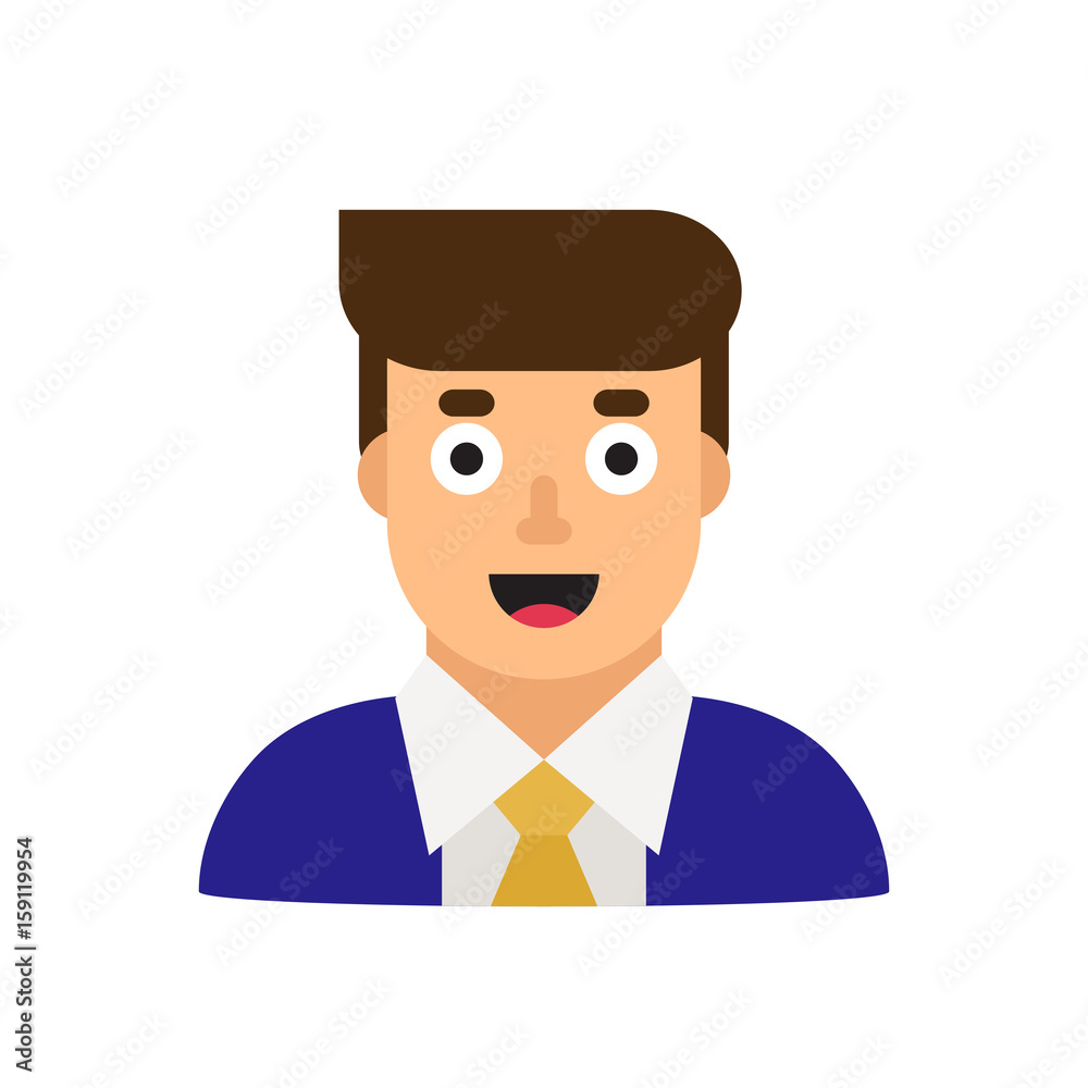 Business man in suit, office worker, manager. Flat design vector illustration.