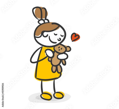 Strichfiguren Kinder Mädchen Teddybär