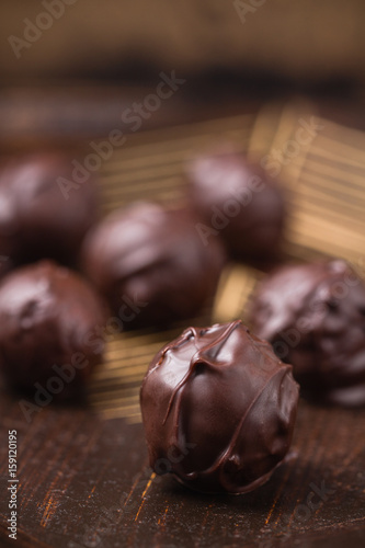 Closeup truffles in chocolate