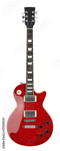 Red maple electric guitar isolated on white background. 3D illustration.